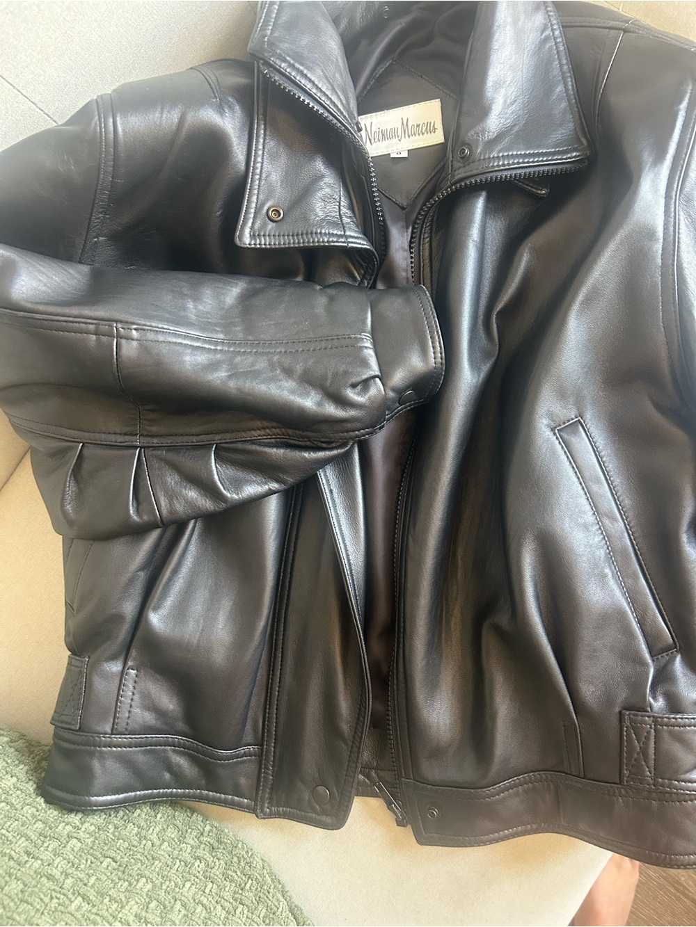 Neiman Marcus Black Leather Bomber Jacket - Picture 2 of 5